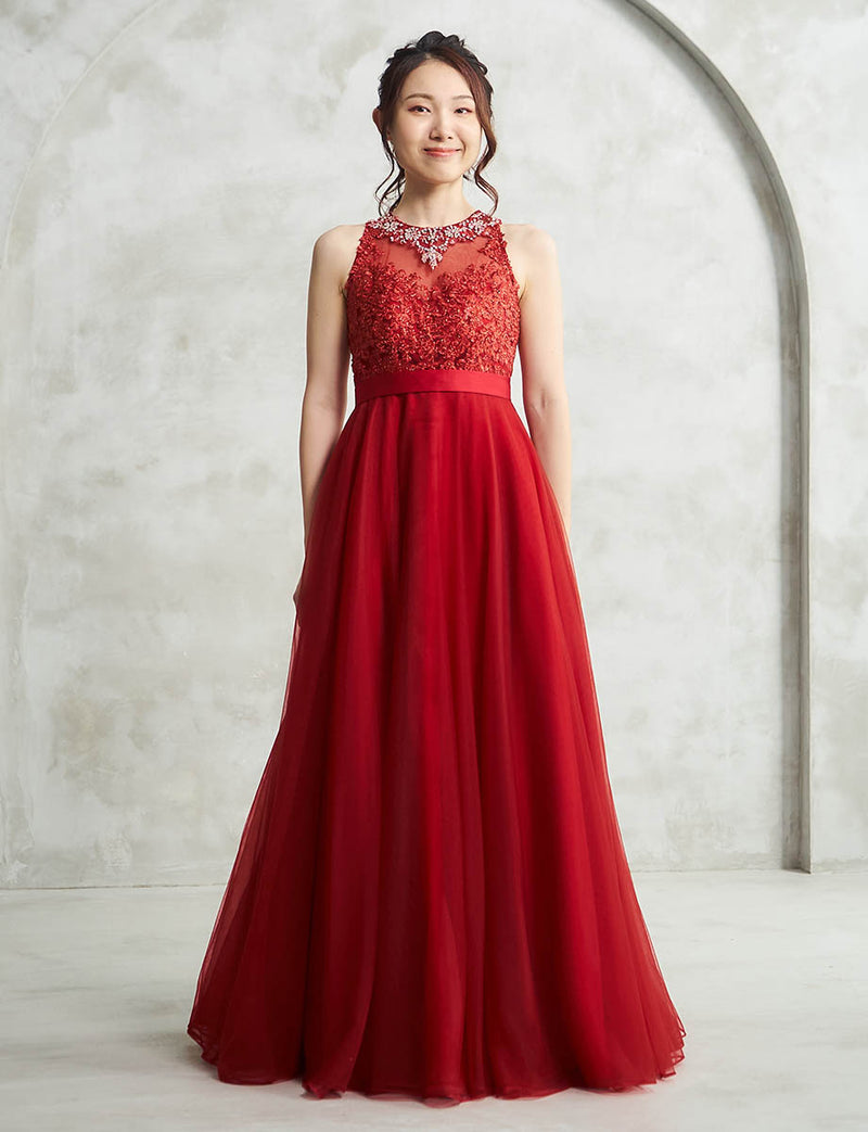 ロングドレス レッド アメリカンスリーブ 演奏会・ステージドレス