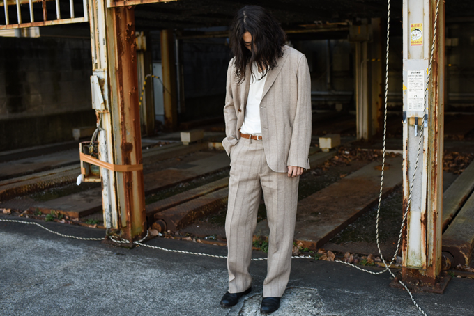 AURALEE -Linen Wool Silk Shark Skin Stripe Item- | twelve blog