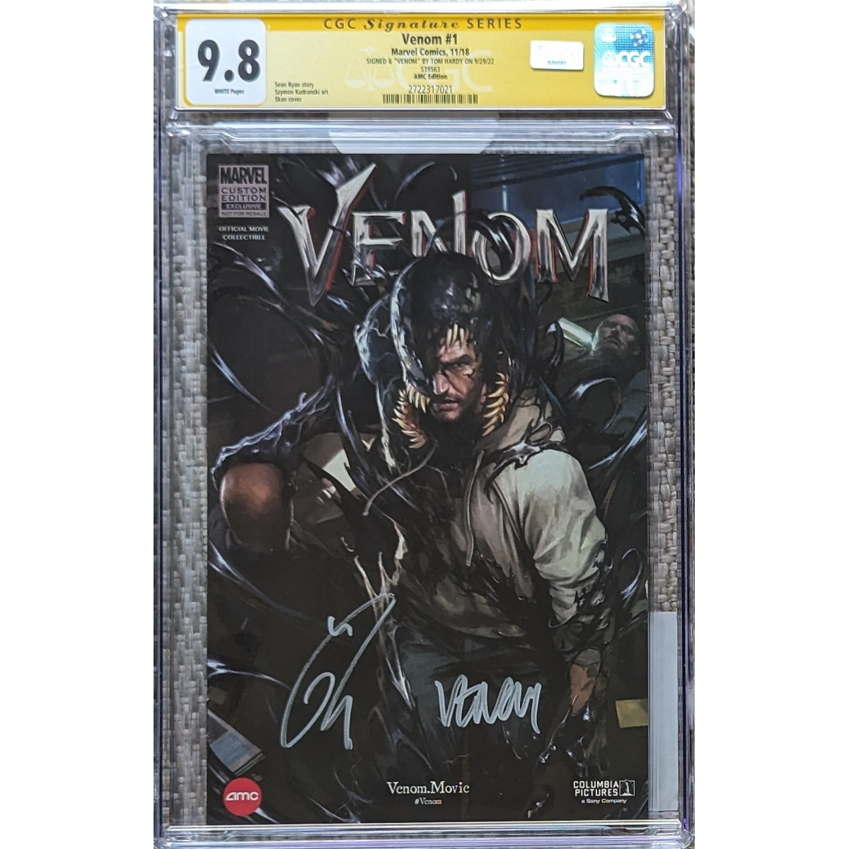 Venom #1 AMC movie variant__CGC 9.8 SS__Signed by Tom Hardy w