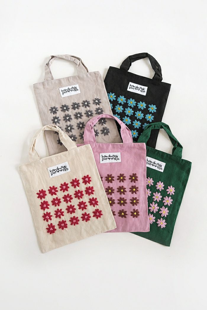 pot and tea ポットアンドティー リネン小花刺繍バッグ(basic) | T.T.