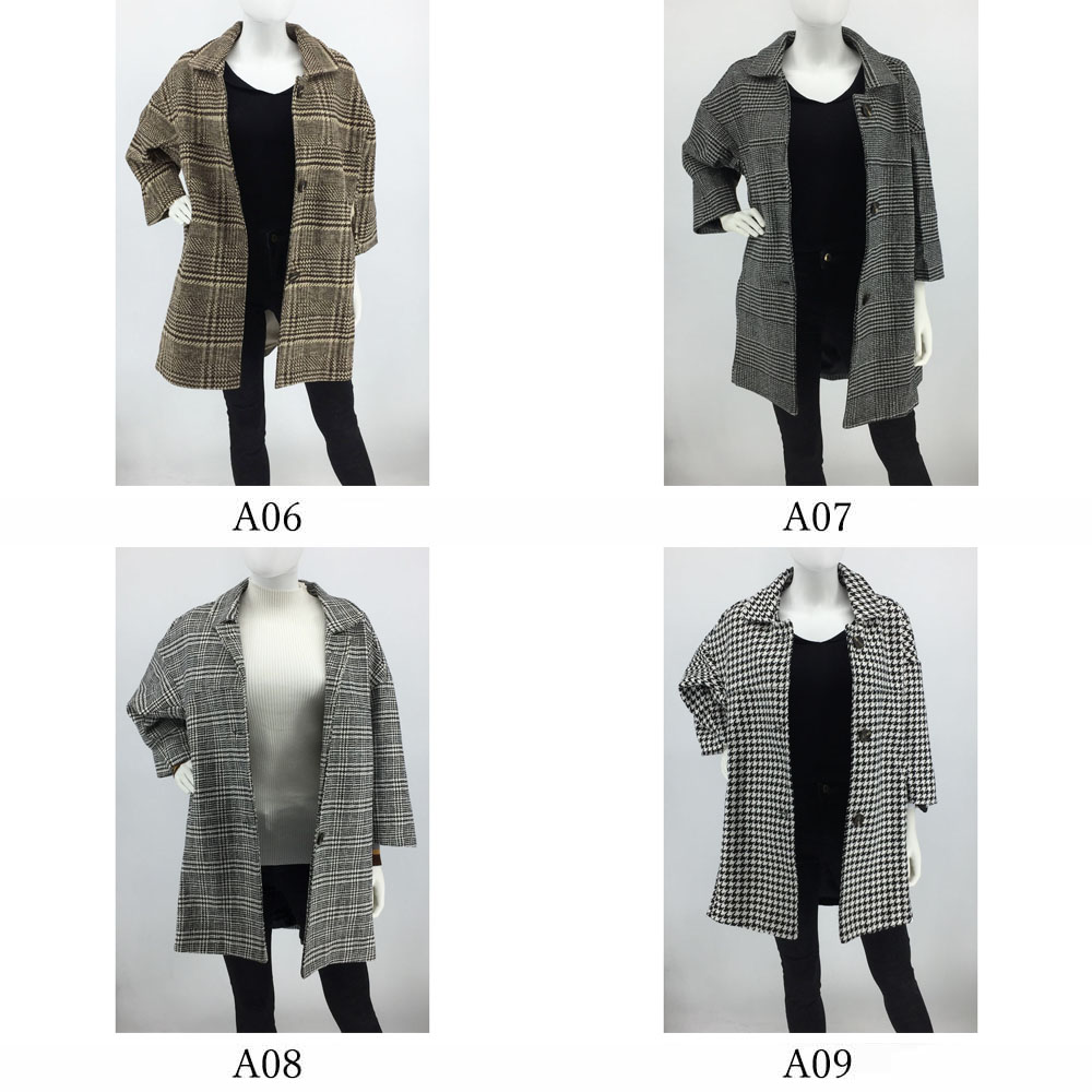 選べるデザイン】ウールコート レディース 千鳥柄 ゆるコート 長袖
