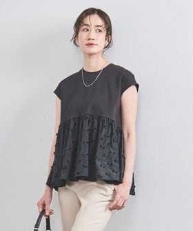 リボン カットジャカード コンビ ブラウス