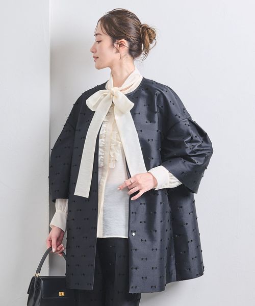 リボン カットジャガード コート