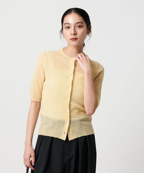 ウールナイロン クルーネックハーフスリーブカーディガン