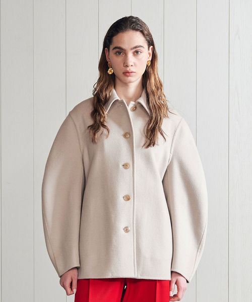 H＞ウールカシミヤ ハーフステンカラーコート