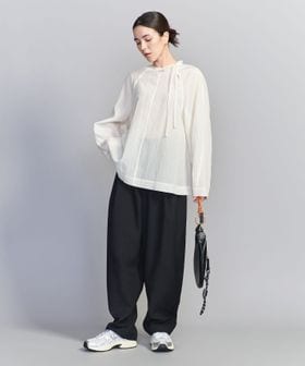 キュプラ リボンタイノーカラーブラウス