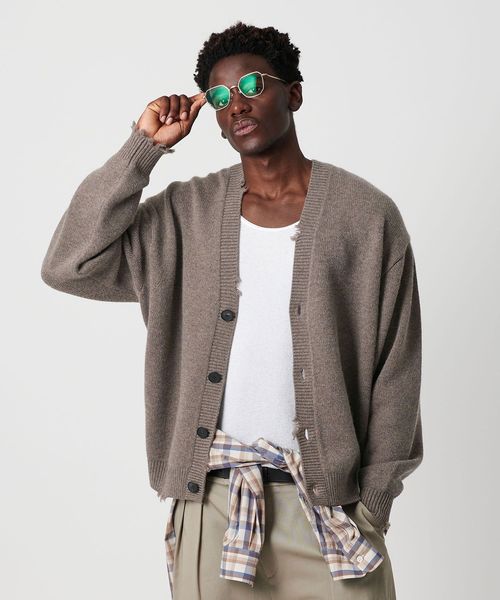 OWNESS＞ウール カシミヤ クラッシュ Vネック カーディガン
