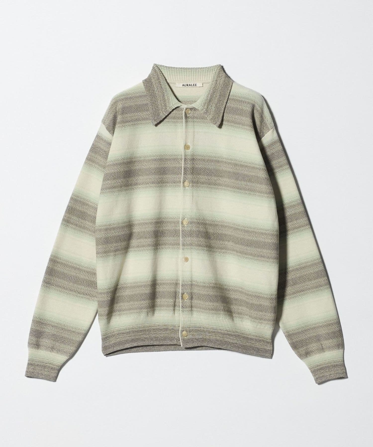 AURALEE＞COTTON SILK GRADIENT STRIPE KNIT SHIRT CARDIGAN/カーディガン