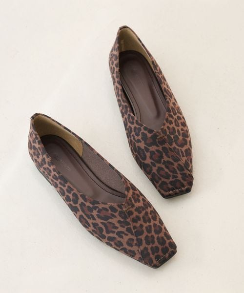 Vカット レオパード フラットシューズ