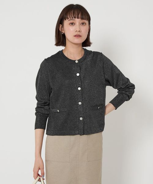 グロッシーラメ クルーネック ニット カーディガン ―ウォッシャブル―