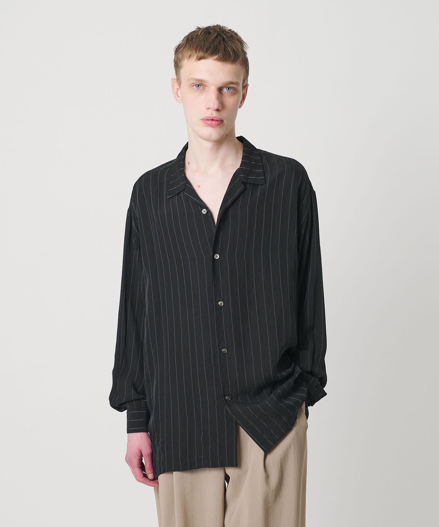 フィブリル キュプラ ストライプ シャツ