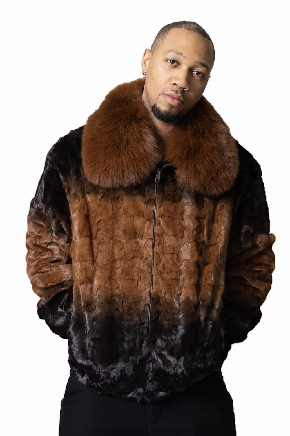 Whiskey Gold dyed Degrade Mink Sections Diamond Cut 28″ Zip Jacket