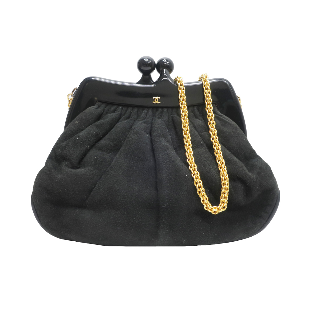 名東】【CHANEL】シャネル がま口チェーンショルダーバッグ スエードX