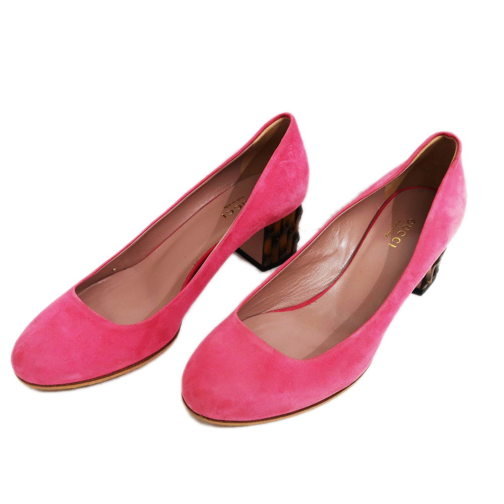 名東】【GUCCI】グッチ バンブーヒール パンプス ピンク スエード