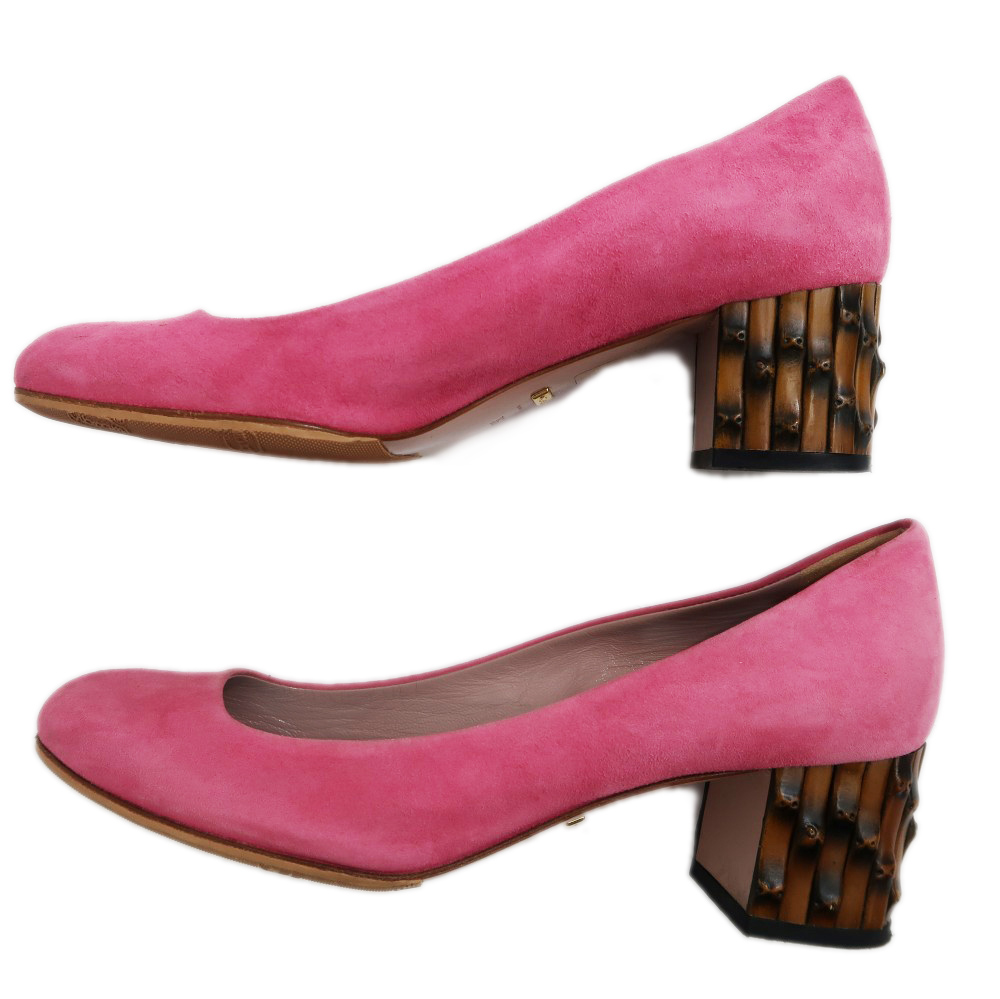 名東】【GUCCI】グッチ バンブーヒール パンプス ピンク スエード