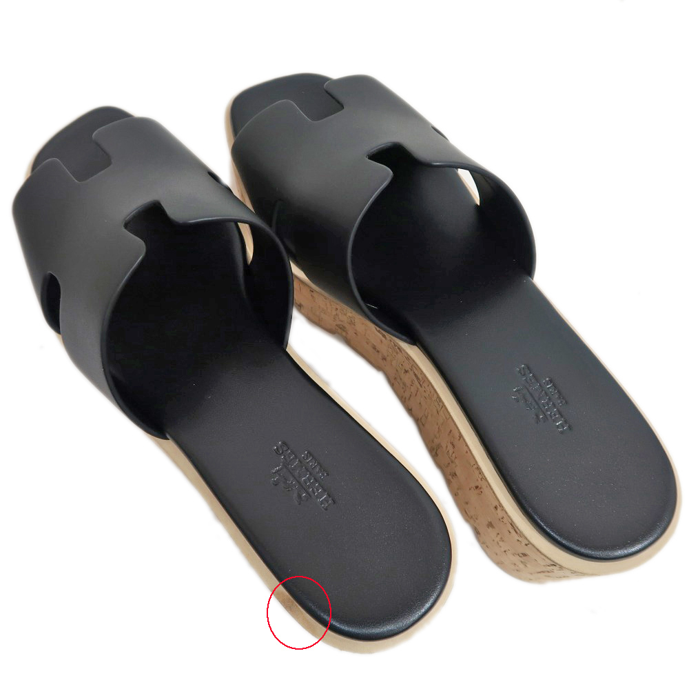 名東】【HERMES】エルメス エズ サンダル サイズ39 レザー ブラック 黒