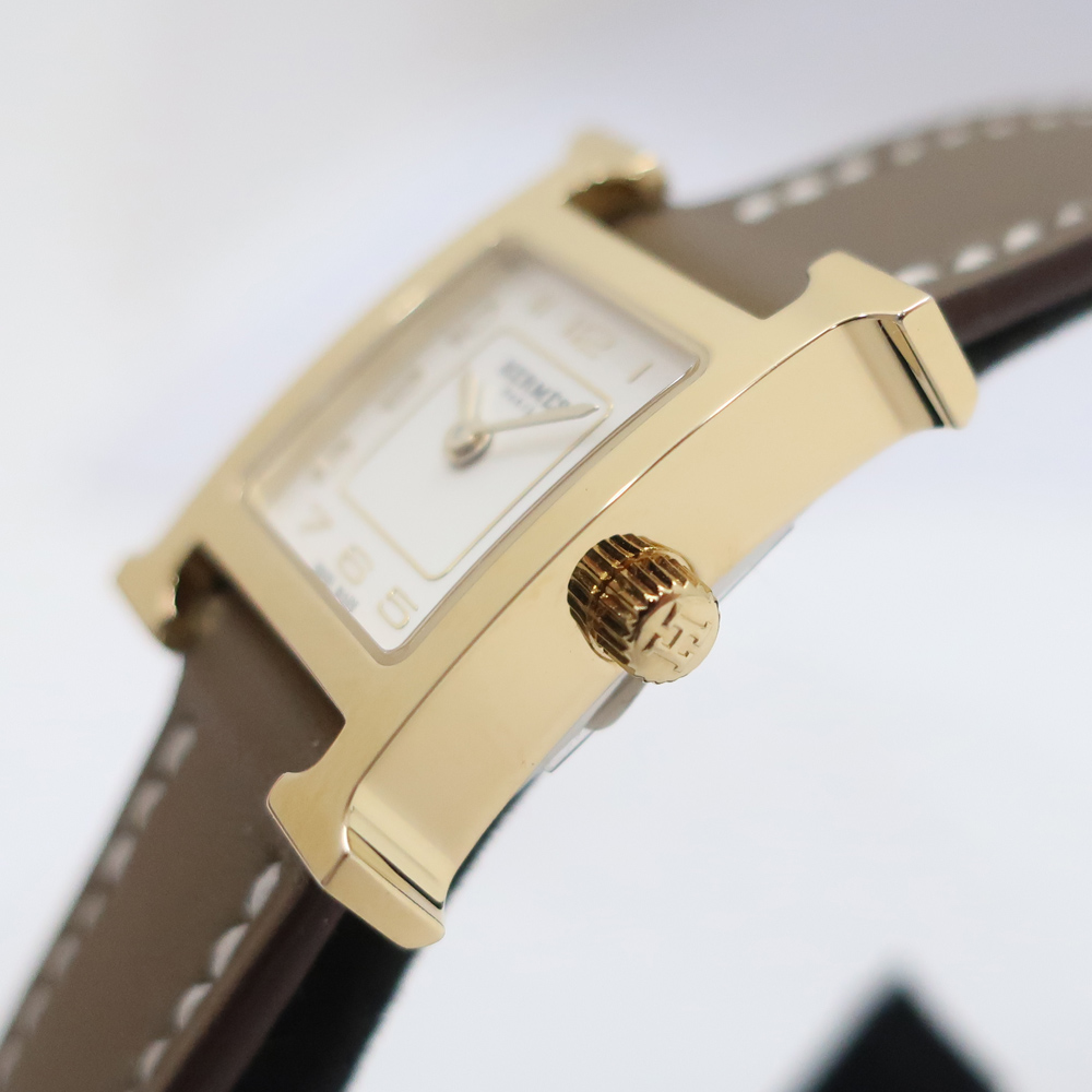 天白】【HERMES】エルメス Hウォッチ ミニ HH1.101 GD金具 レザー