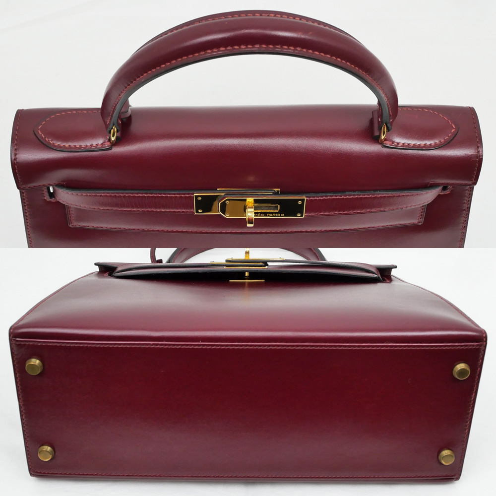 名東】【HERMES】エルメス ケリー28 外縫い ボックスカーフ ルージュ