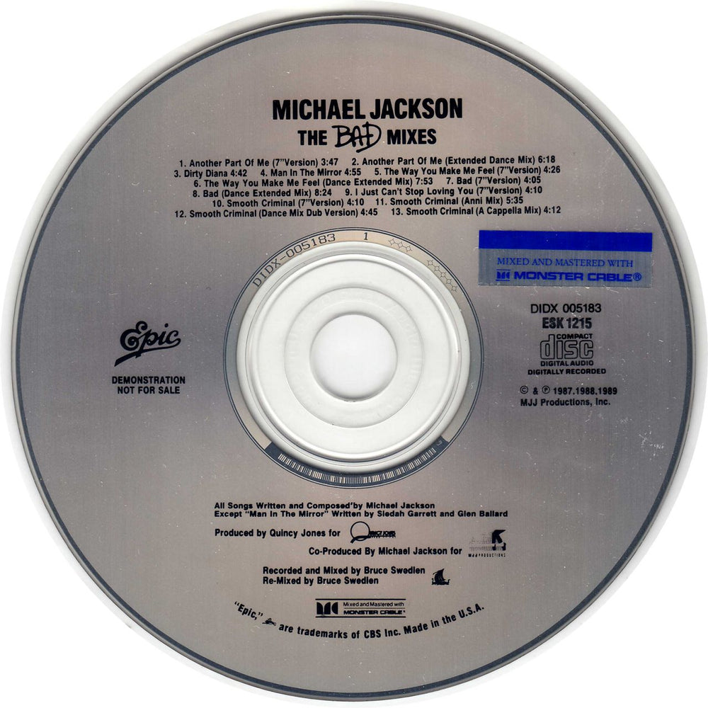 Michael Jackson The Bad Mixes - 13-trk US Promo CD album