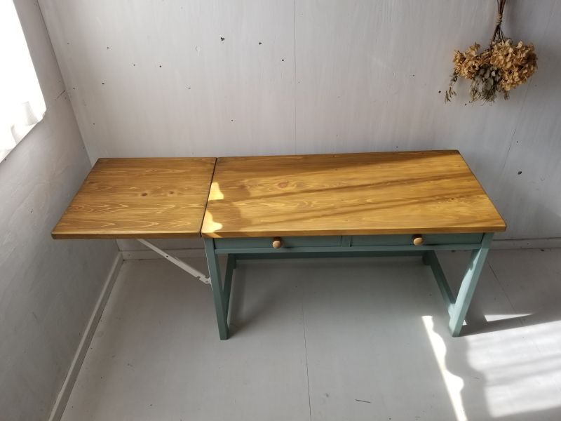 無垢ヒノキで造る パソコンデスク 学習机 ミシン台 天板跳ね上げ式