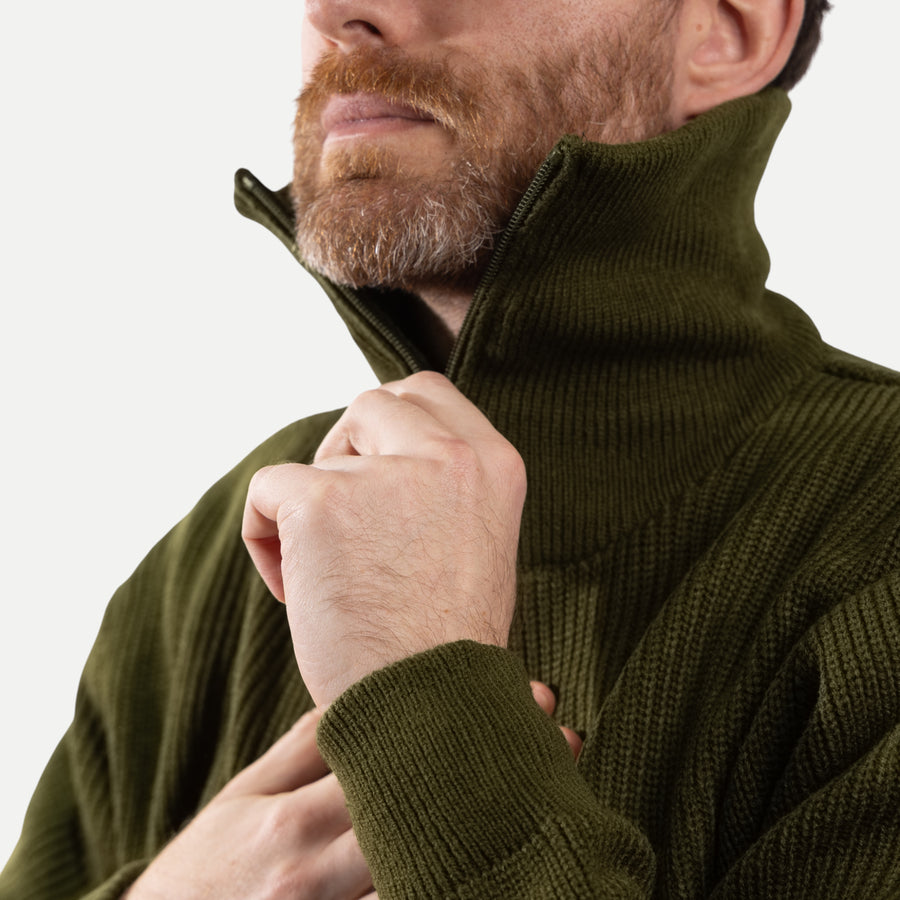 FRENCH ARMY ZIPPED SWEATER - OLIVE GREEN — Universal Surplus