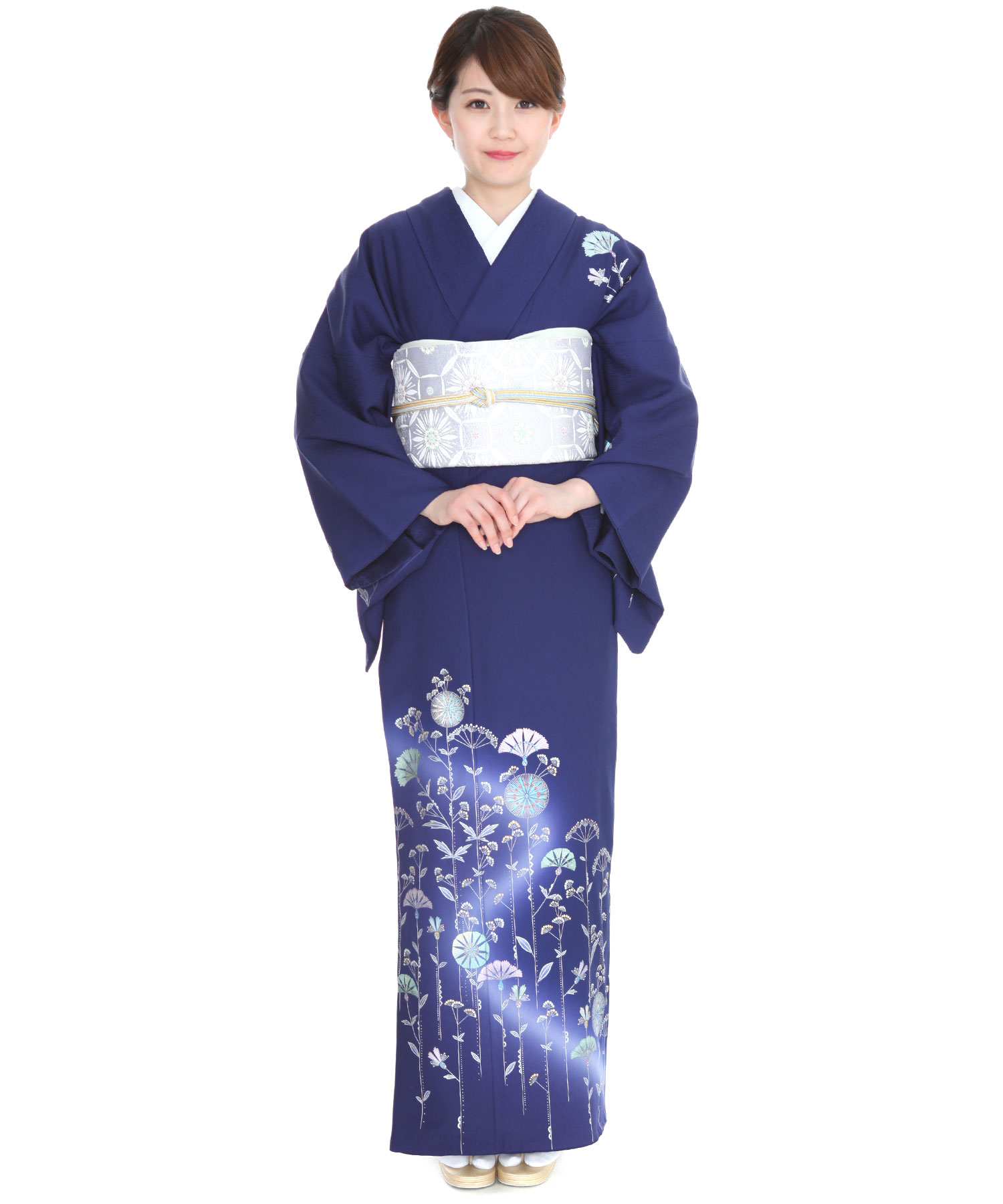 訪問着レンタル｜和田光正 青紺に唐花｜H0081｜L｜宅配着物レンタル