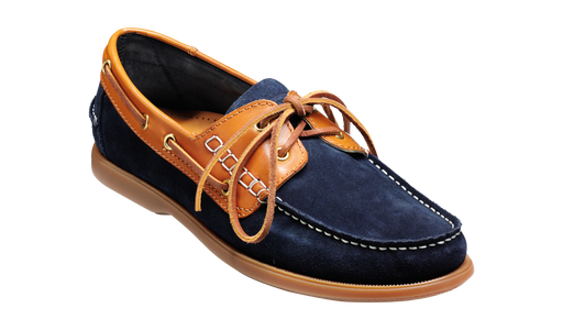Wallis - Navy Blue Suede / Cedar Collar | Mens Boat Shoe | Barker