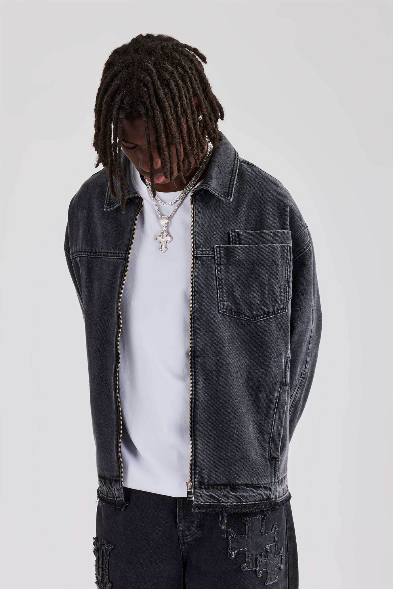 Denim Zip Jacket - Washed Grey | Mens Denim | Shop Denim Jackets