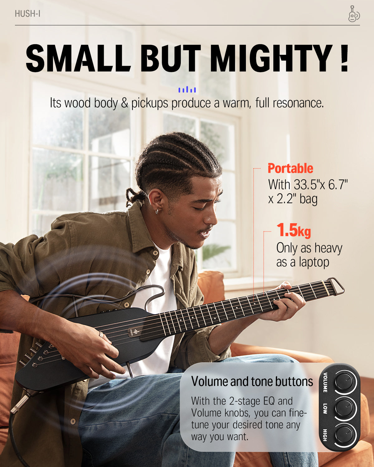 HUSH-I Acoustic-Electric Guitar Kit for Travel Silent Practice Donner