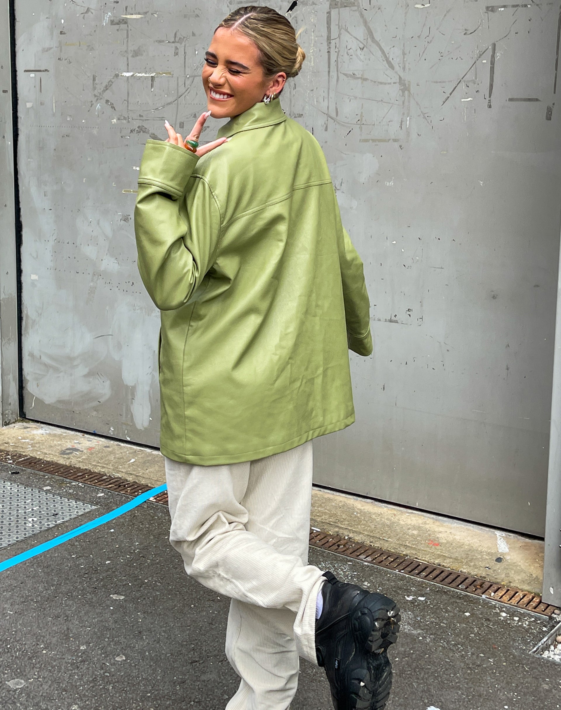 Oversize Pu Green Jacket | Walta – motelrocks-com-us