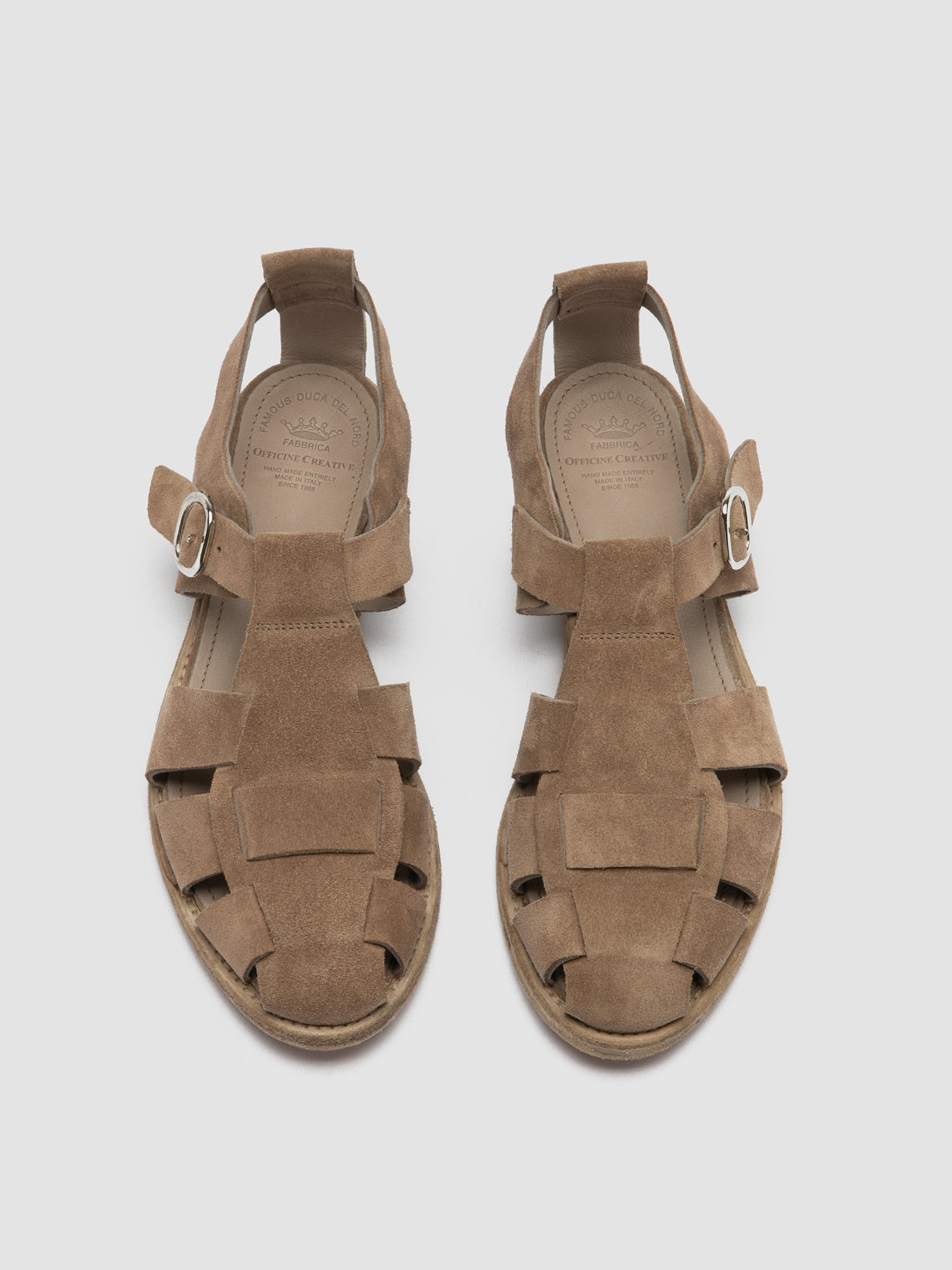 Womens Taupe Suede Sandals: LEXIKON 536 Orice – Officine Creative
