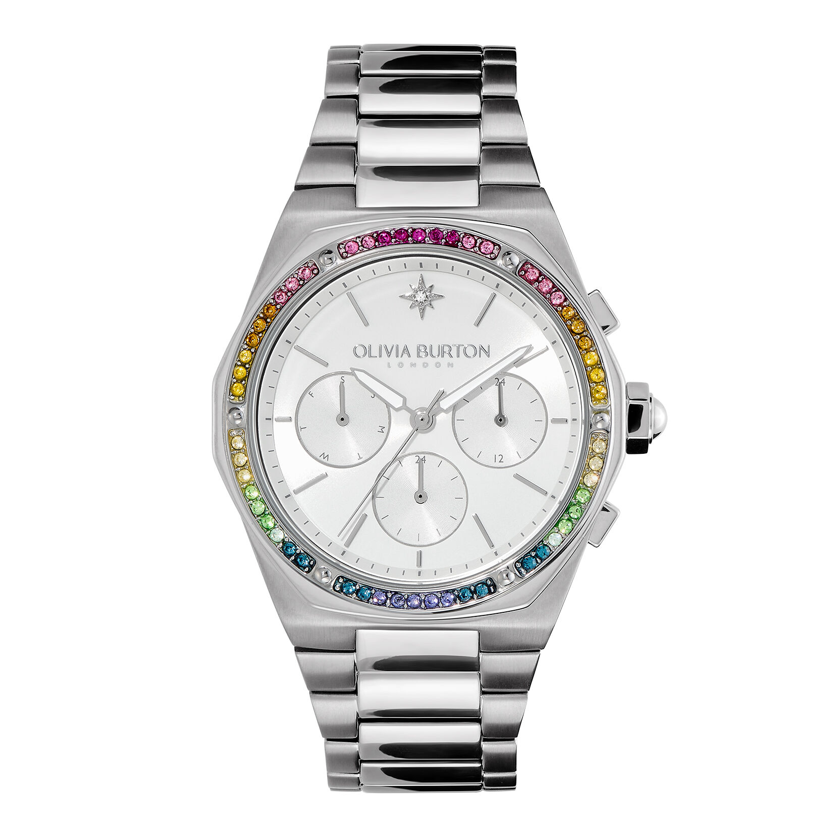 Sports Luxe 38mm Hexa Multi-Function Rainbow & Silver Bracelet