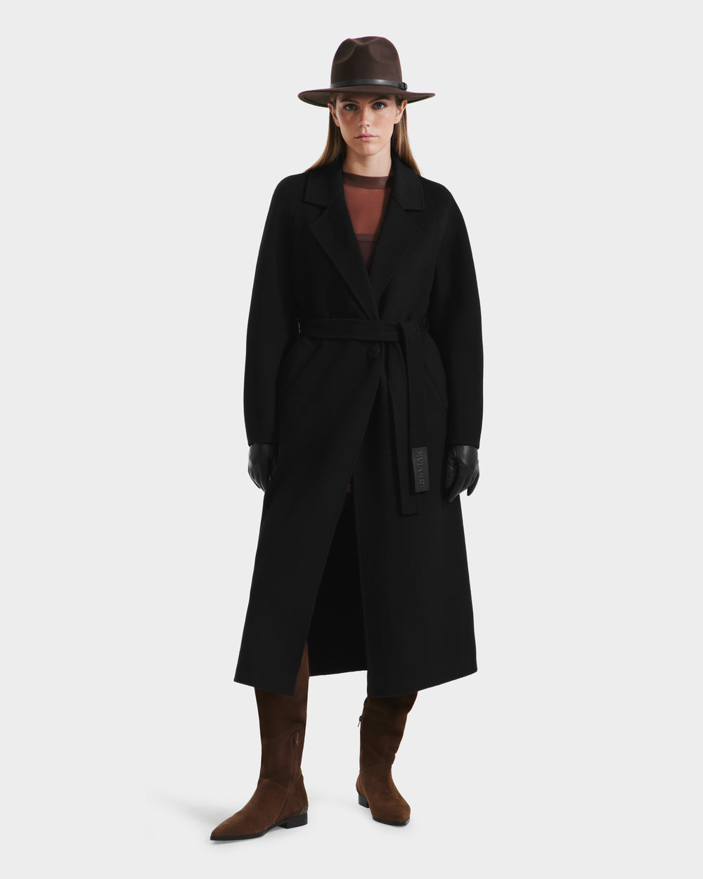 LILIA Black Women's Wool Silk Cashmere Wrap Coat - Versatile