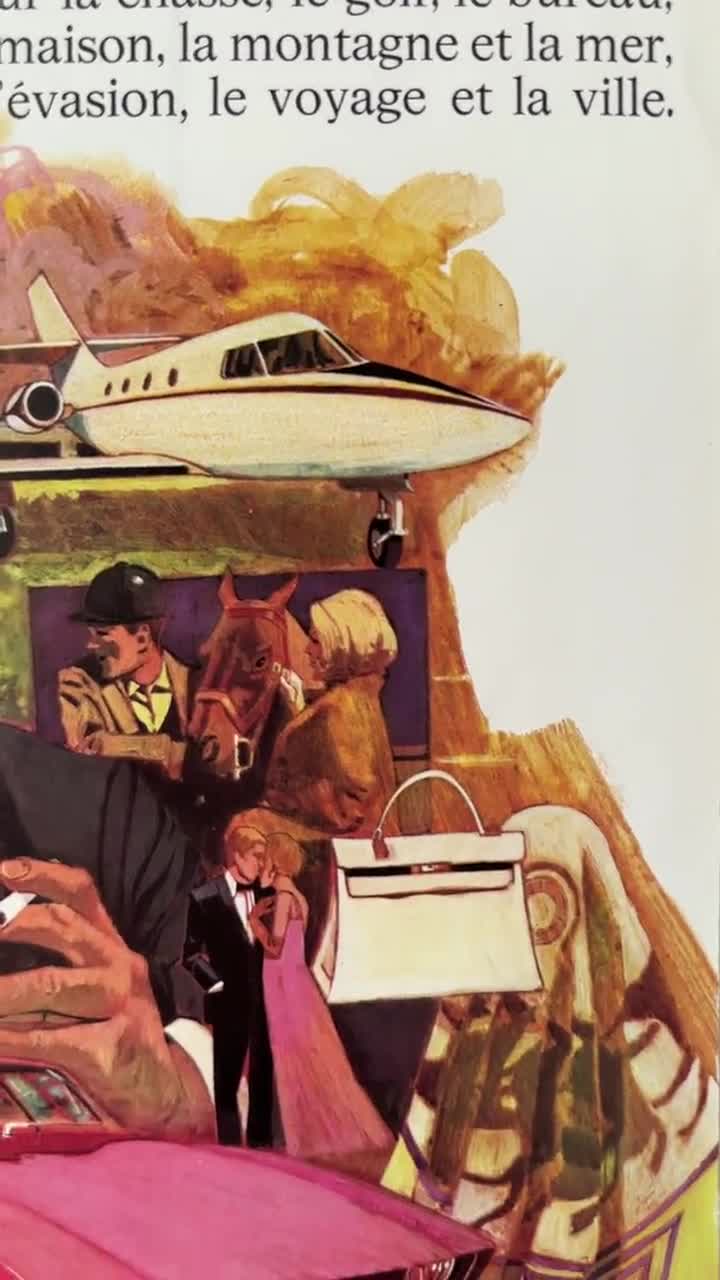 Original 1970s French Vintage Hermes Ad Print: Elegant Kelly Bag