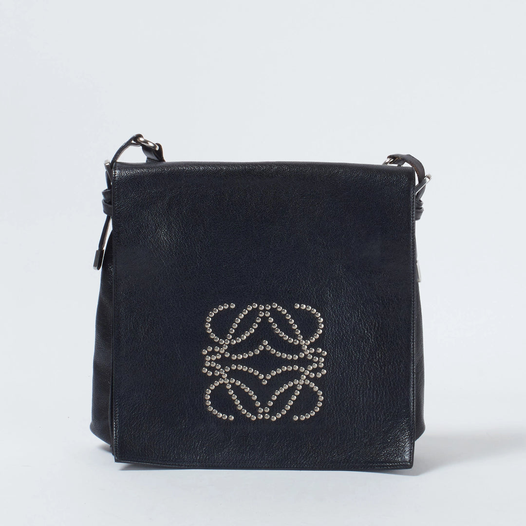 LOEWE/ロエベ】アナグラム スタッズ レザー ショルダーバッグ ブラック