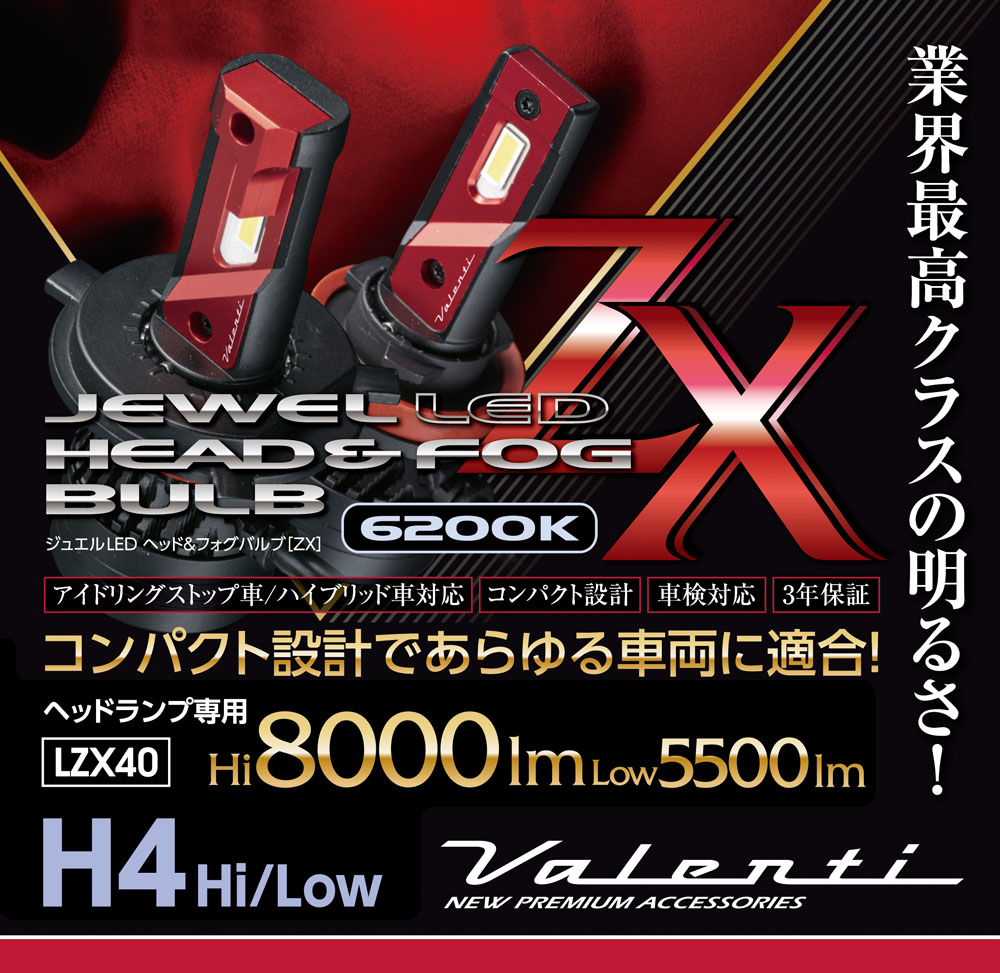 ジュエルLEDヘッド＆フォグバルブ ZXシリーズ (LZX4#/LZX3#)【H4・HB3