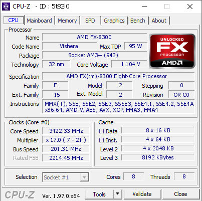 AMD FX-8300 @ 3422.33 MHz - CPU-Z VALIDATOR