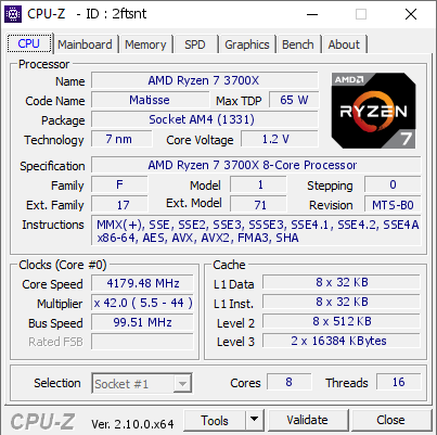 AMD Ryzen 7 3700X @ 4179.48 MHz - CPU-Z VALIDATOR