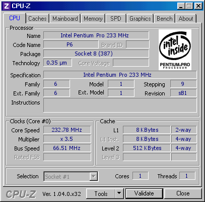 Intel Pentium Pro @ 232.78 MHz - CPU-Z VALIDATOR