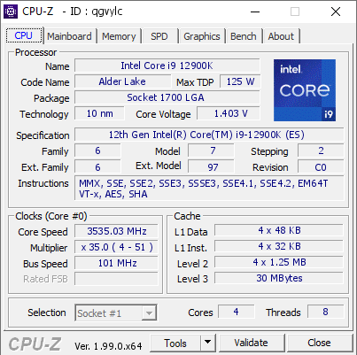 Intel Core i9 12900K @ 3535.03 MHz - CPU-Z VALIDATOR