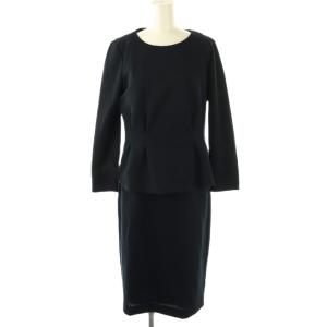 ワンピース ひざ丈 七分袖 クルーネック 無地 ワンカラー ストレッチ