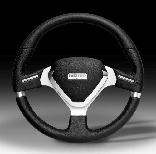 MOMO MILLENIUM EVO 350MM STEERING WHEEL BLACK LEATHER WITH SILVER