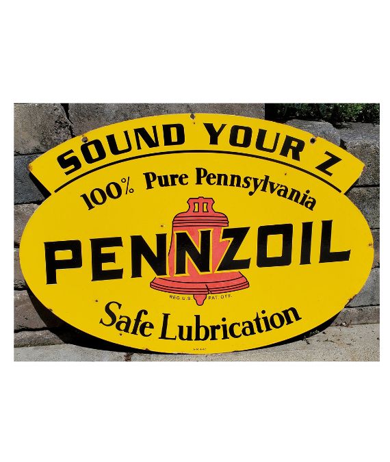 1947 PENNZOIL SOUND YOUR Z “DOUBLE SIDE” MOTOR OIL PORCELAIN SIGN