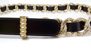 Gucci Black Calfskin Leather Double G Logo Champagne Gold Tone