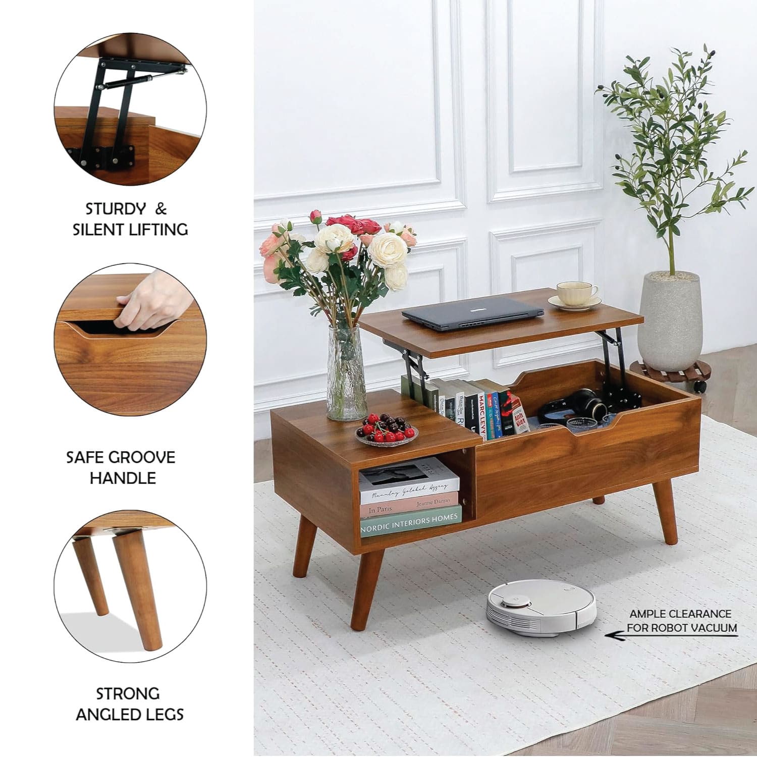 Lift-Top Coffee Table with Hidden Storage for Living Room