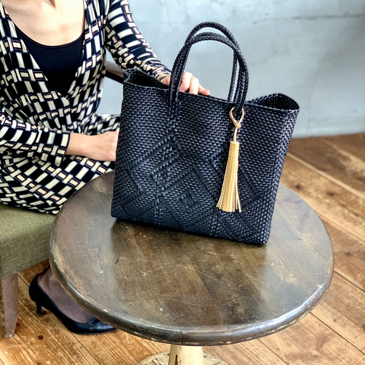 メルカドバッグM 黒（カングレホ） | メキシコ直輸入メルカドバッグ