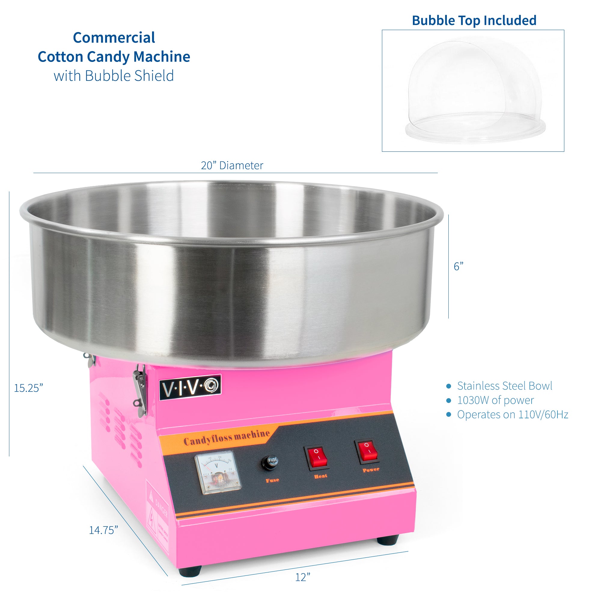 Electric Commercial Cotton Candy Machine with Bubble Shield – VIVO