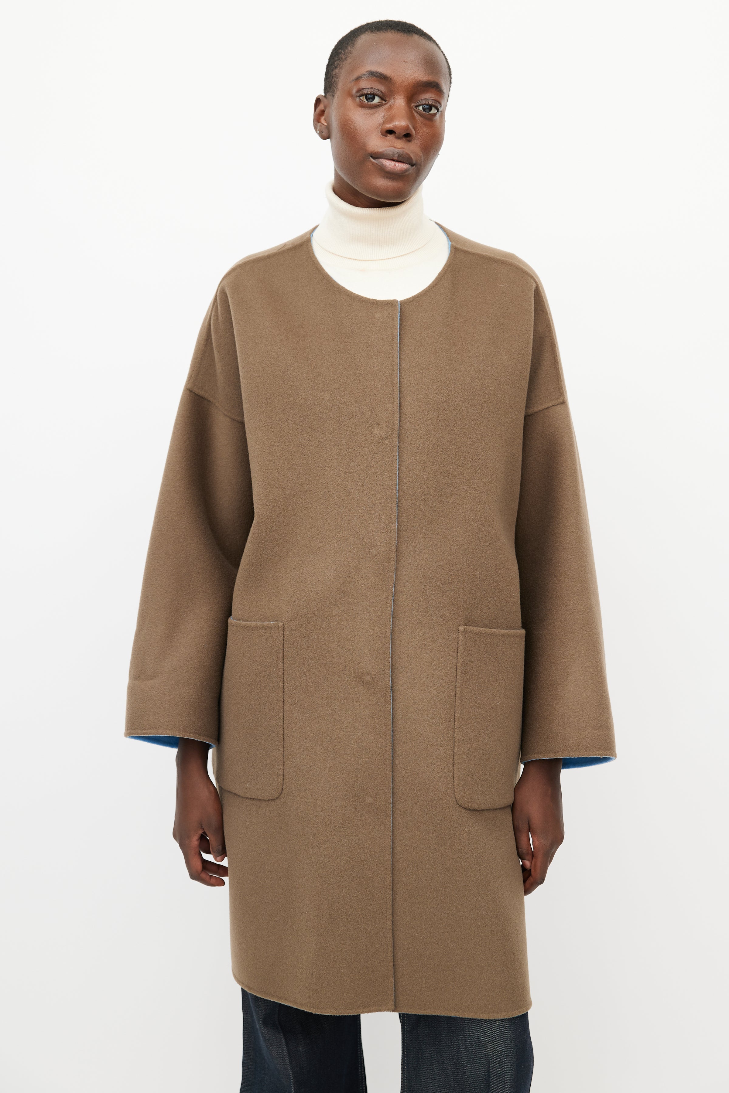 Max Mara // Blue & Brown Reversible Wool Coat – VSP Consignment