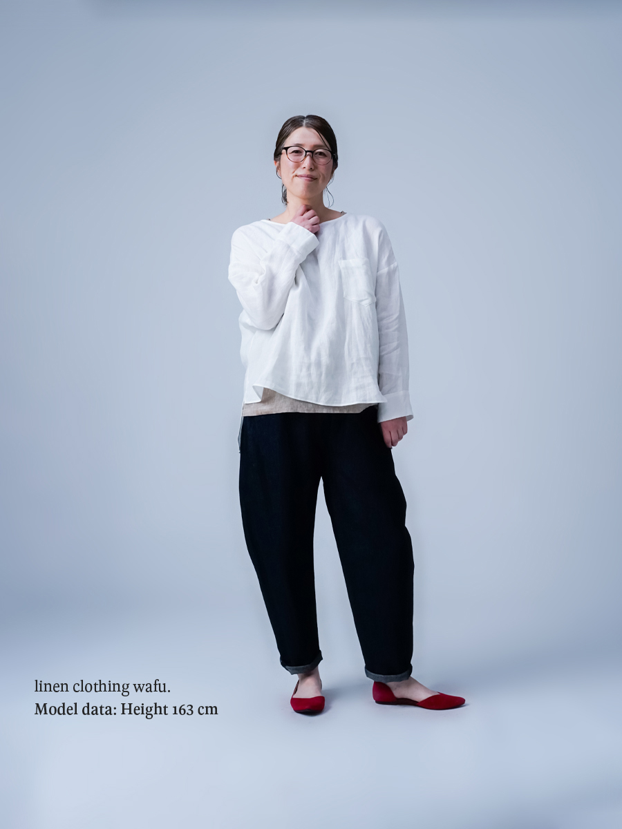 リネントップス】前後差の着丈がポイント！ リネン梨地 ポケット付き