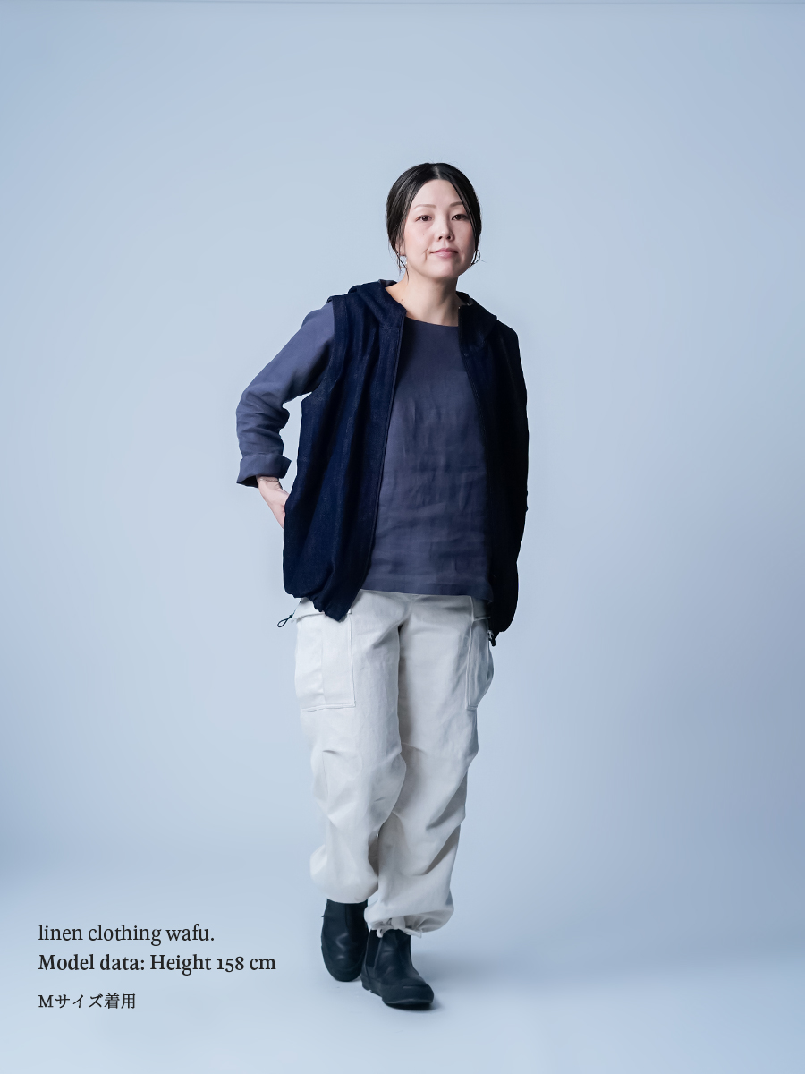 リネントップス】軽く やわらかい 快適なトップス ／ 藍墨茶 p012a-isc1